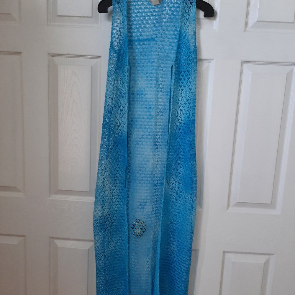 Fetish brand, summer sleeveless lace cardigan, blue